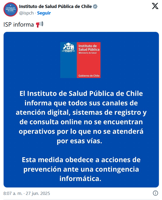 Incident notice by the ISP in Chile